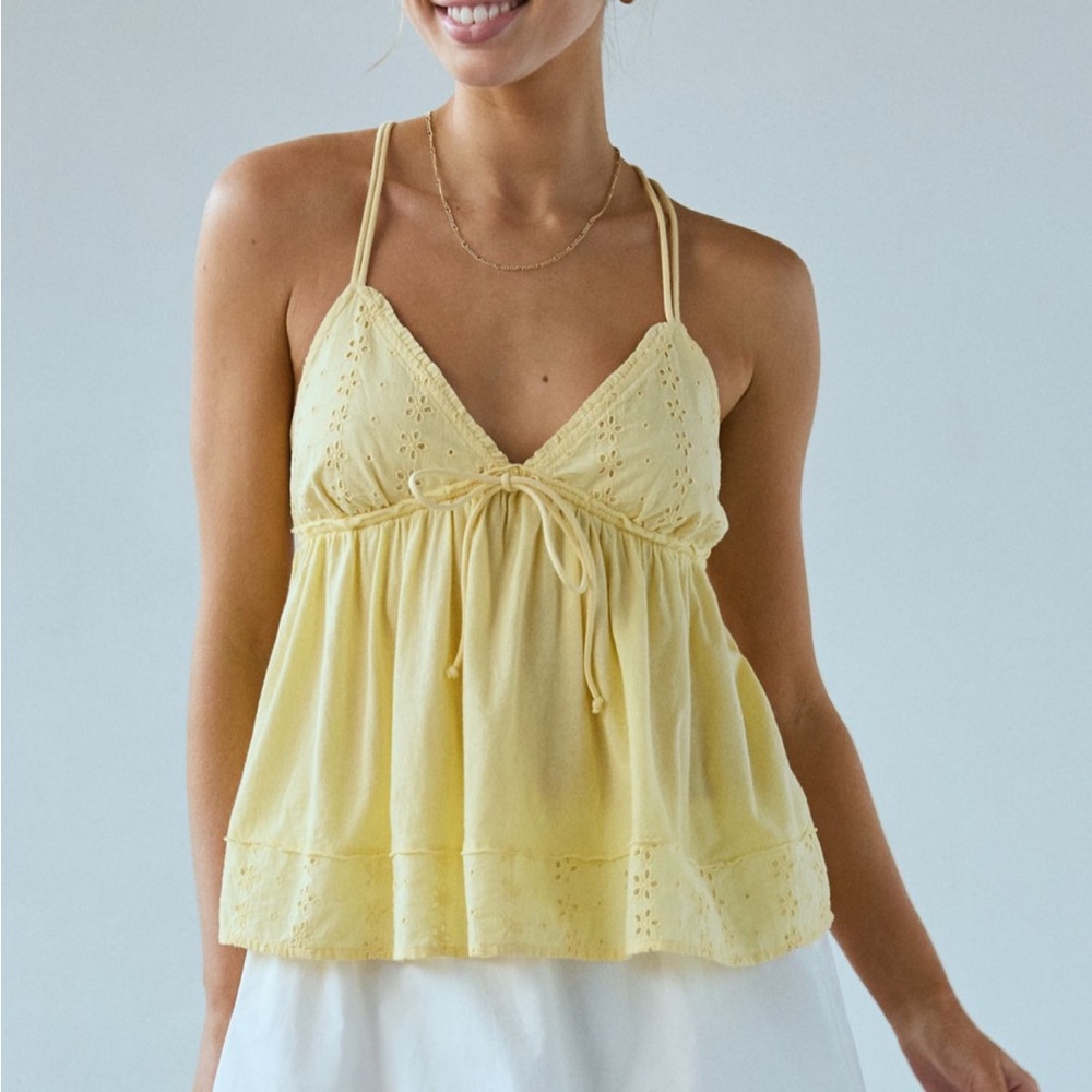 Kimchi Blue/Urban Outfitters Butter Yellow Eyelet Lace Babydoll Tank Top